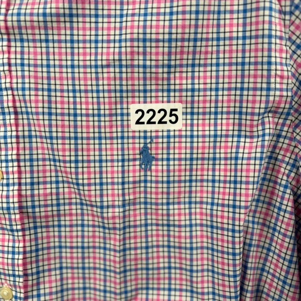 Polo Ralph Lauren Mens XL Pink Blue Plaid Cotton Stretch Button Down Shirt